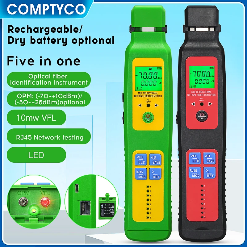 

COMPTYCO 5 in 1 Optical Fiber Identification instrument Live Fiber Optic Identifier With OPM/VFL/Rj45 network Testing Tool/LED