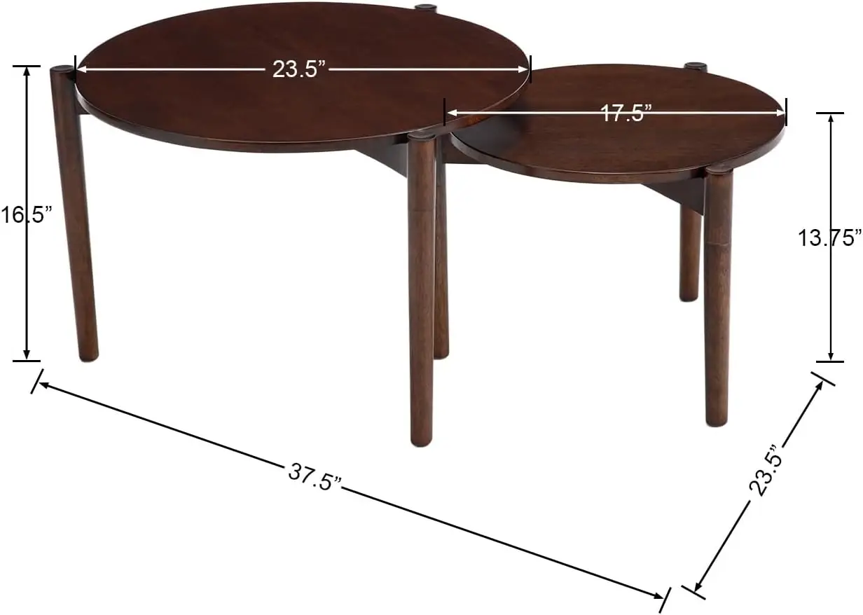 Coffee Set of 2, Round End Table Side Table, Stacking Living Room Accent Tables for for Living Room Bedroom Balcony, Walnut