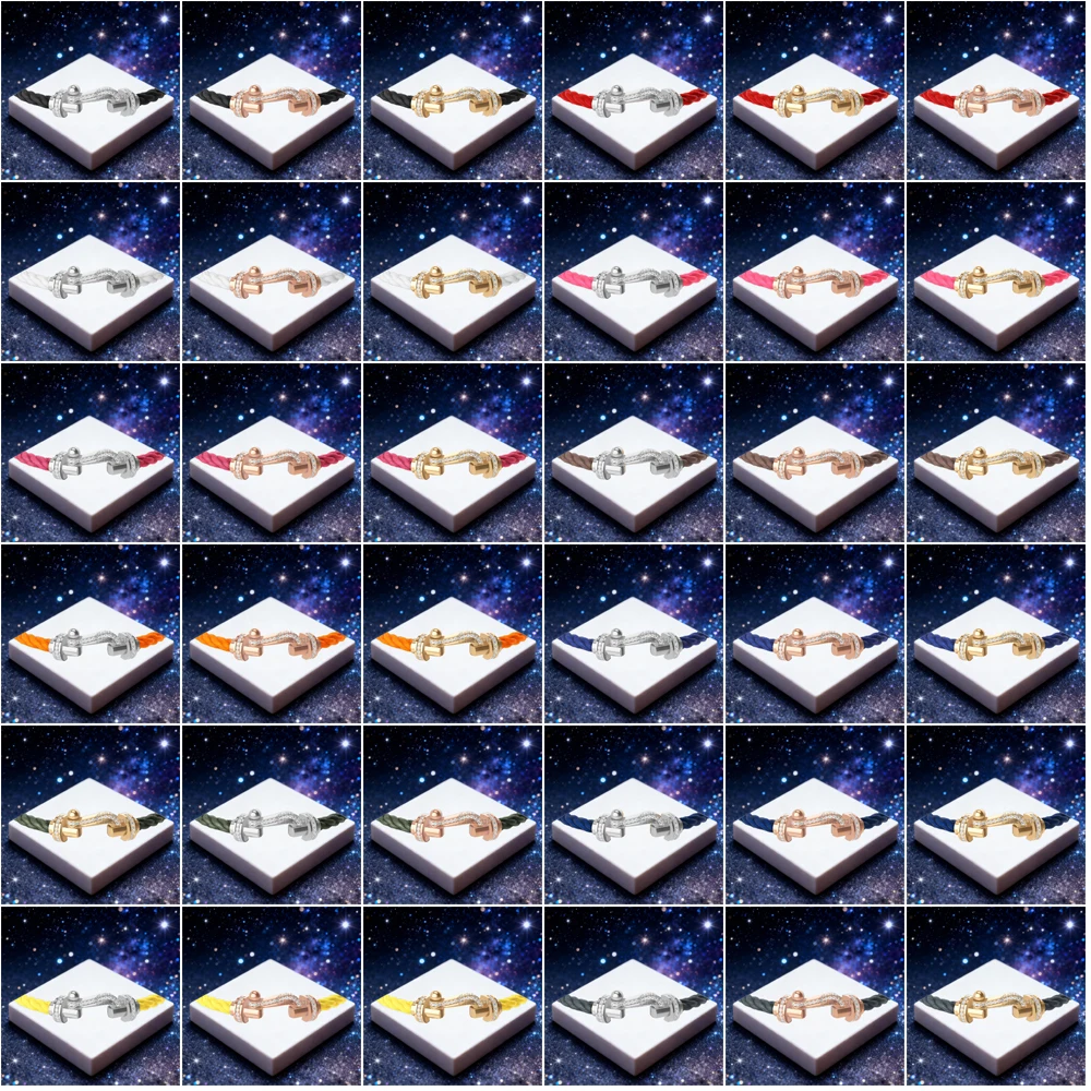 

KUXM New 925Silver Single Row Zircon L Size U-shaped Black Nylon Bracelet female Daily Wear Party Gifts Luxurious Couple Jewelry