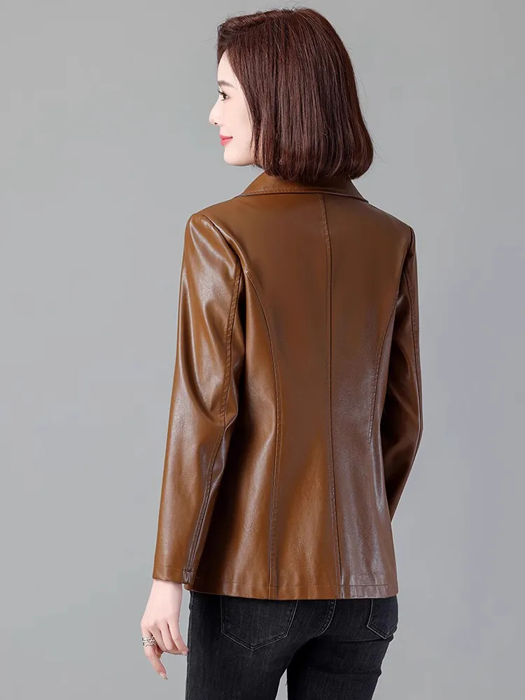女性の革製ジャケット秋冬スリムフィット韓国スリムフィット大型シープスキンコートビジネススーツ襟付きアウター