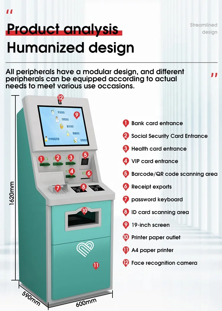 Usingwin Multifunction self service A4/B5 printer touch screen kiosk monitors kiosk machine bills cash payment kiosk terminal