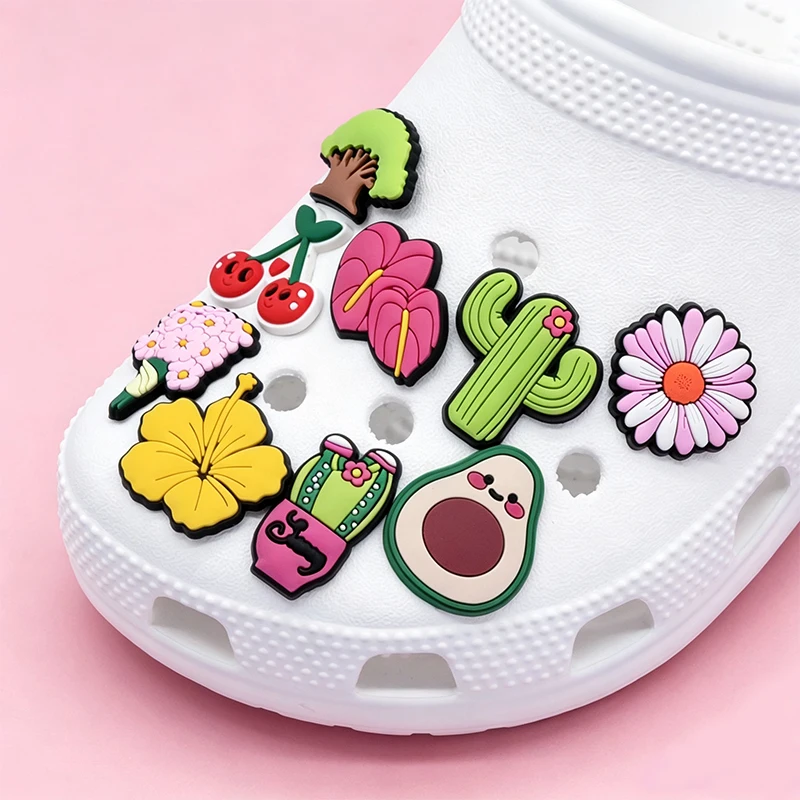 1/30 Stück Tropische Blumen- und Frucht-Schuhzubehör PVC-Schuhdekorationen für Clogs Avocado Kaktus Hibiskus Sommer-Schuhcharms – Detail 4