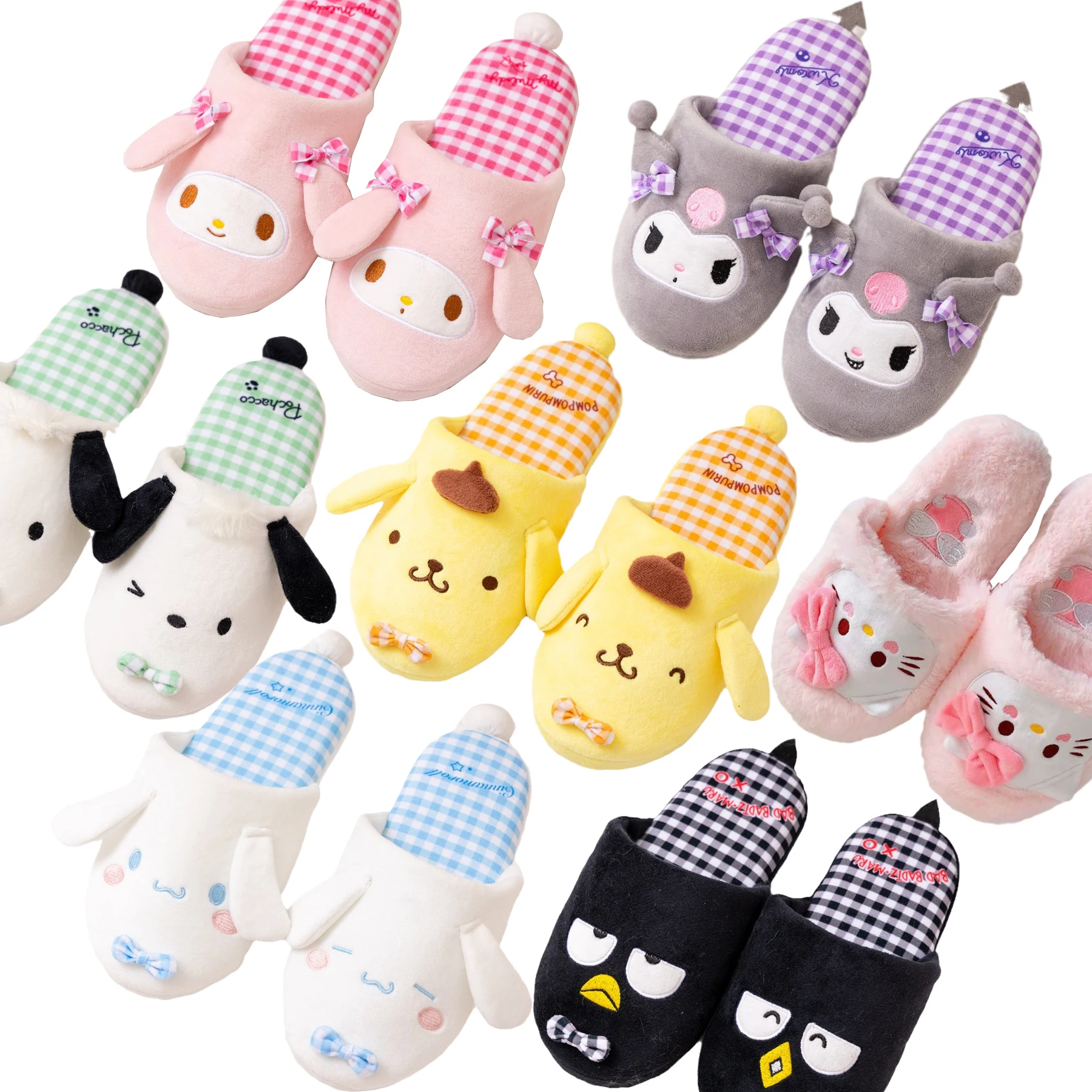 

Sanrioed Cinnamonroll Kuromi My Melody Kawaii Cartoon Girls Winter House Furry Slippers Cute Anime Plush Doll Floor Shoes Gifts