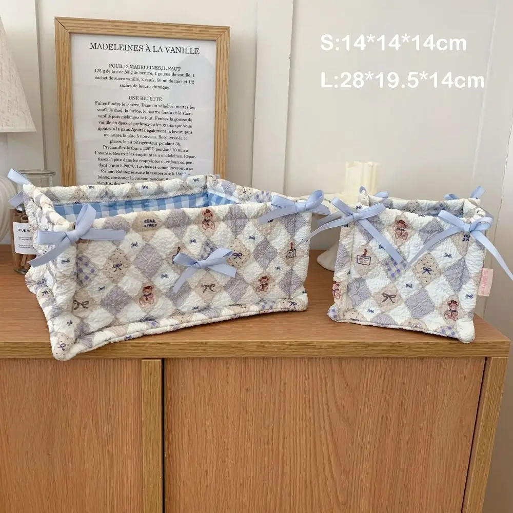 New Quilting Cotton Storage Box Bear Pattern High-capacity Desktop Storage Basket Square Cartoon Storage Frame Home Decoration