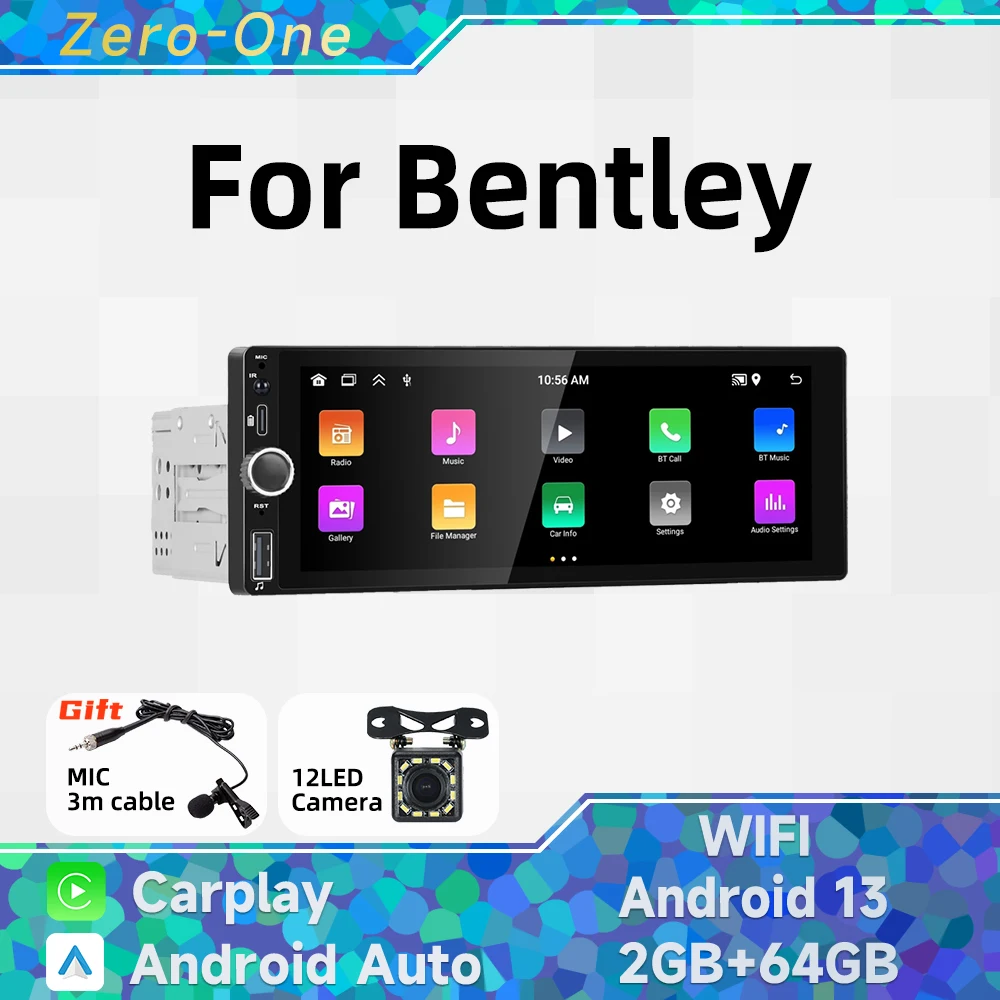 

Wireless Carplay Android Auto 1Din Radio Android Car Multimedia for Bentley 6.86" IPS Screen Stereo Head Unit Autoradio GPS Wifi