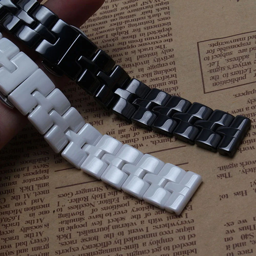 White Ceramic Watchband Watchstrap Wristband Bracelet with Stainless Steel Buckle ladys Children 16mm thin quartz watches bands