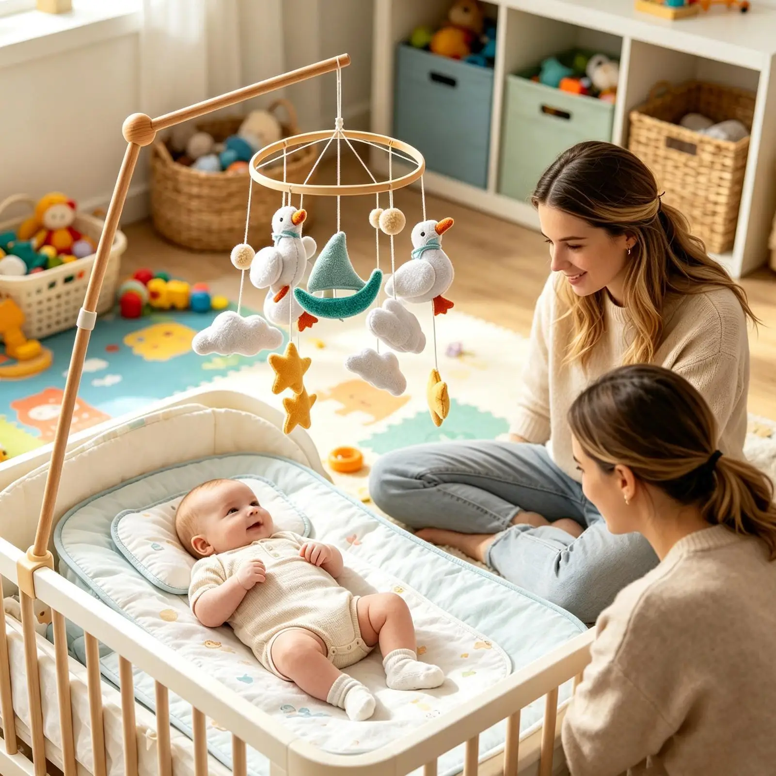 Nursery Mobiles Soothing Duck Star Cute Toys Crib Play Mobile For Sleeping For Kids Girls Boys Bedroom Playroom Home Car