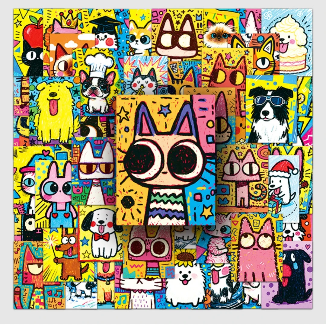 50Pcs Cute Colorful Cat Dog Stickers Simple Doodle Cat Decals For Phone Laptop Suitcase Notebook Skateboard Waterproof Stickers