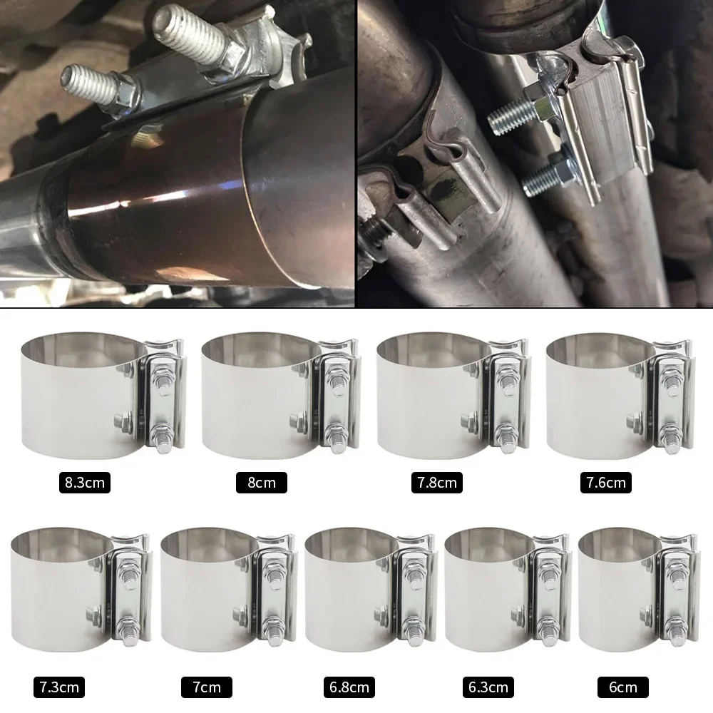 Universal Stainless Steel Exhaust Pipe Butt Joint Band Clamp Hoop Strong Steel Turbo Exhaust Connection Fastener Mod Accessories