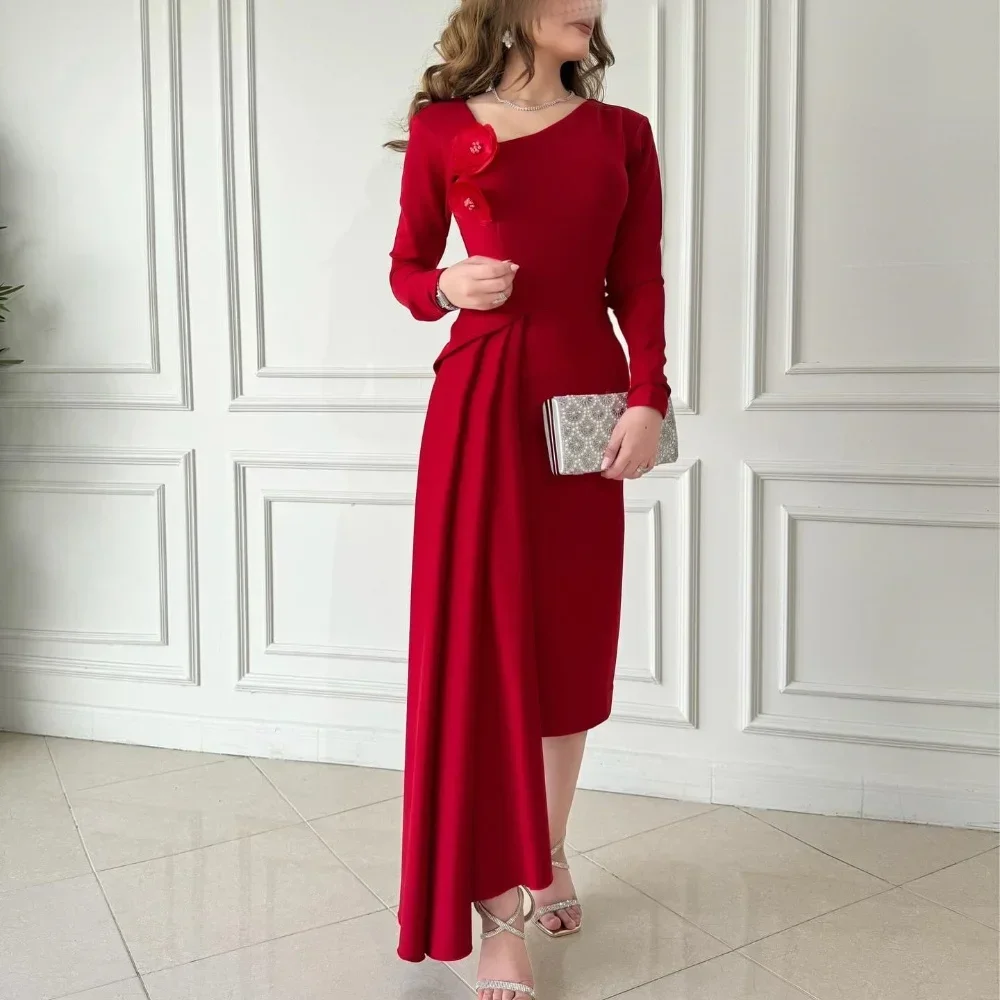 

Customized Price AdjustmentJersey Draped Flower Pleat Valentine's Day A-line V-neck Bespoke Occasion Gown Midi Dresses