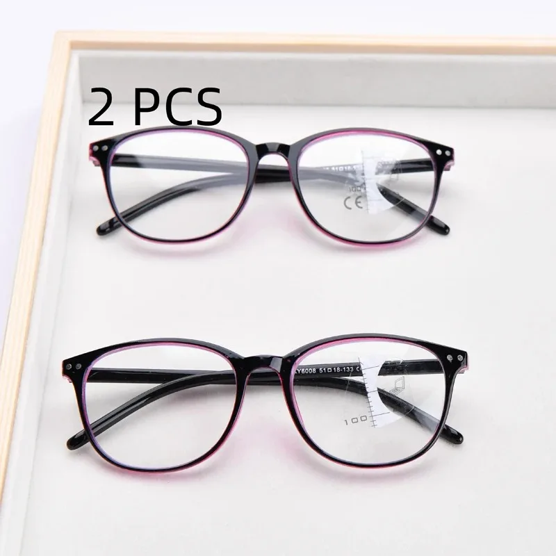 2-teiliges Set, runde Fassung, progressive Gläser, Herren, ultraleicht, HD, multifokale Lesebrille, Damen, Blaulichtfilter +3,5 +4,0 – Detail 1