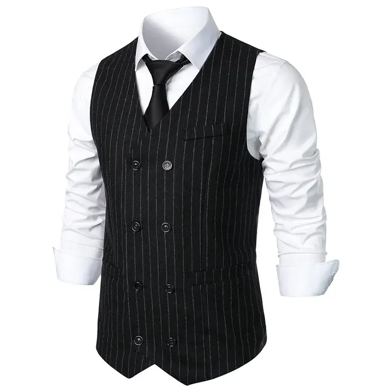 Men's Tank Top, Steam Punk Tank Top, Medieval Men's Double Breasted Striped Suit, Wedding Men's Vest Jacket