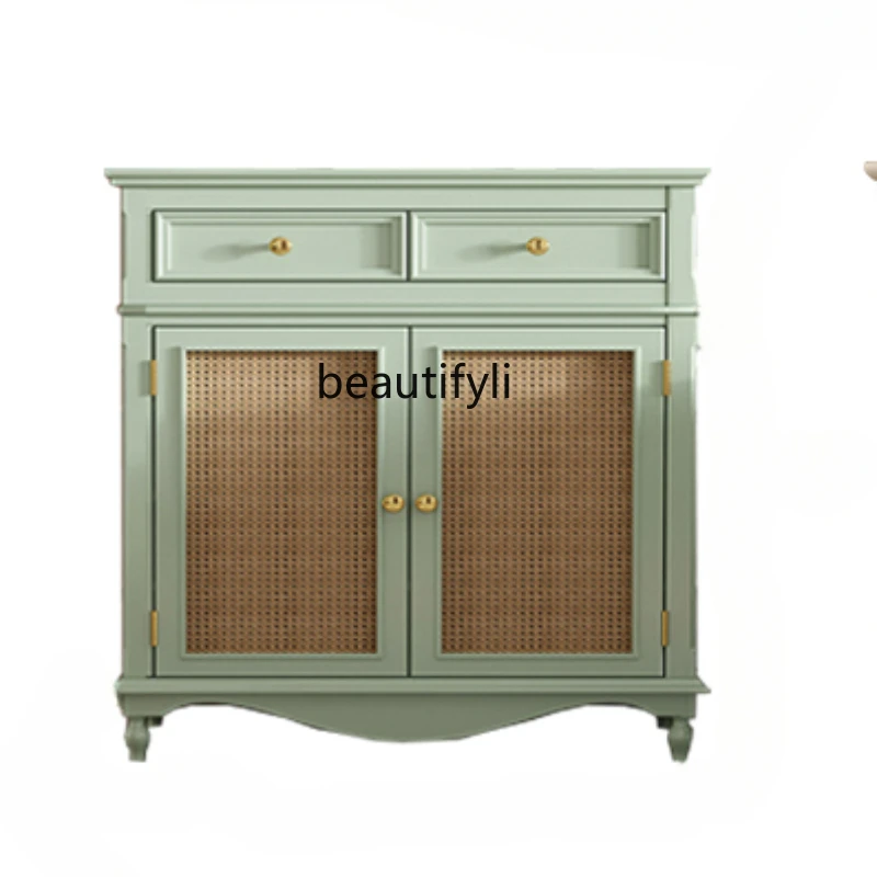 

American Rattan Shoe Cabinet Light Luxury Home Entrance Cabinet Home Doorway Storage Cabinet Large Capacity Living