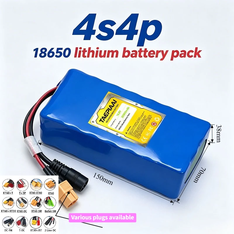 14.8V 4S4P 16Ah 18650 Lithium Battery Pack High Capacity Rechargeable Built-in BMS For Electric Sprayer Outdoor Speaker