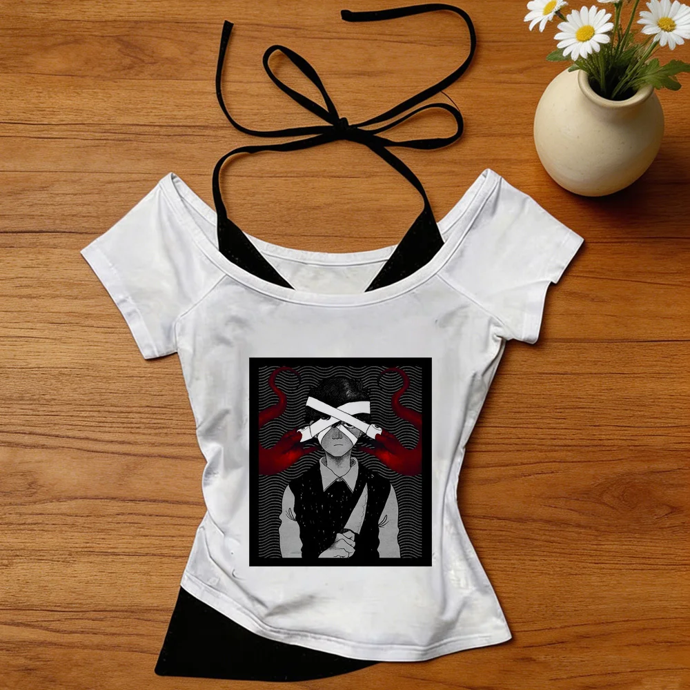 Omori cropped top ladies graphic grunge goth harajuku japanese tshirt gyaru cute y2k cheap