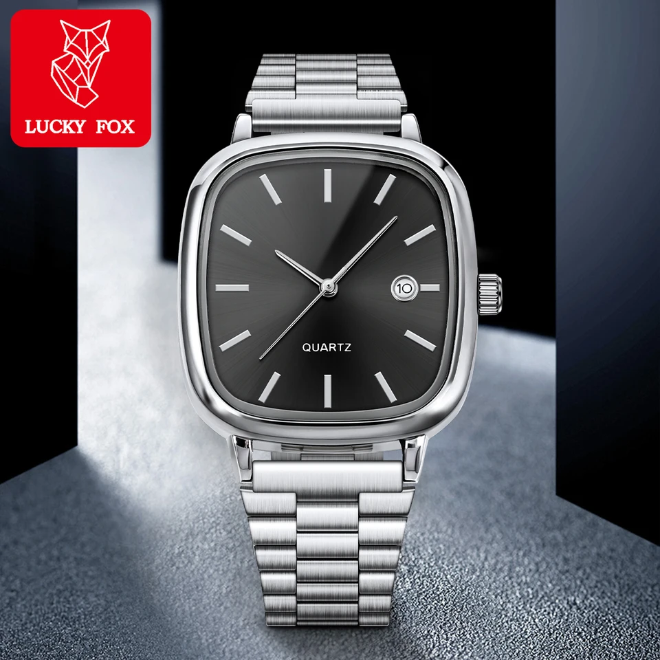LUCKY FOX Modern minimalist square watch Business mens metal watch