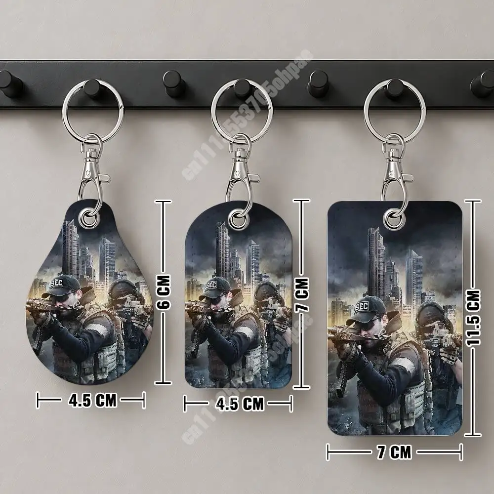 E-Escape F-From T-Tarkov Leather Keychain Card Holder for Airtag & ID Cards Business Bag Charm
