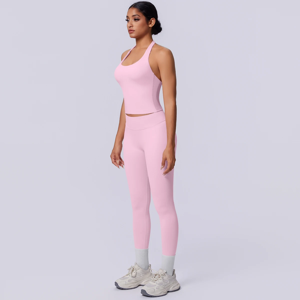 Sport Fitness Kleidung Damen Yoga Set Sommer Gym Lauf-Workout Top Yoga Weste Einfarbige Po-Formende Fitness Hose Yoga Set – Detail 7