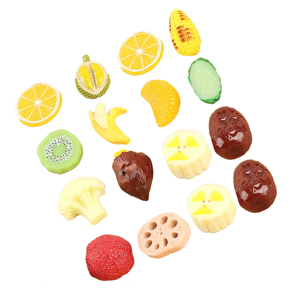

16pcs Resin Fruit Vegetable Ornaments Artificial Miniature Realistic Models for Dollhouse Props Teaching Photo Decor