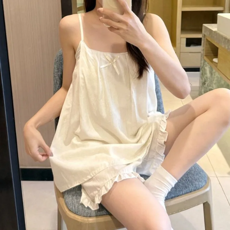 Women 2PCS Camisole Pajamas Set Summer Spaghetti Strap Built-in Bra Sweet Casual Sleepwear Trendy Elegant Daily Lounge Outfit 3