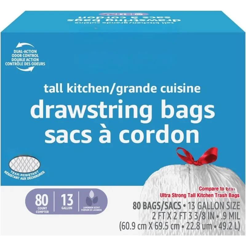 

Tall Kitchen Drawstring Trash Bags, Lavender Scented, 13 Gallon, 80 Count, Pack of 1