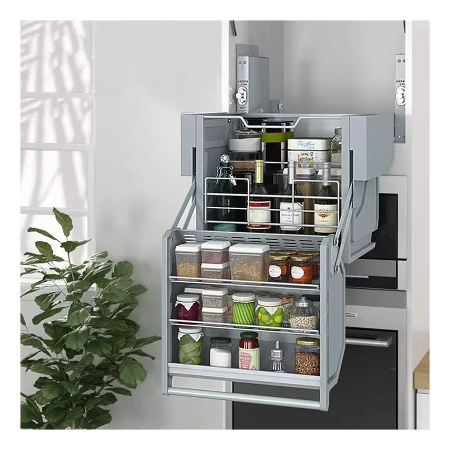 

STT Double Layer Storage Pull Down Basket Lifting System Pull Down Kitchen Cabinet Kitchen Cabinet Elevator Pull Down Basket She