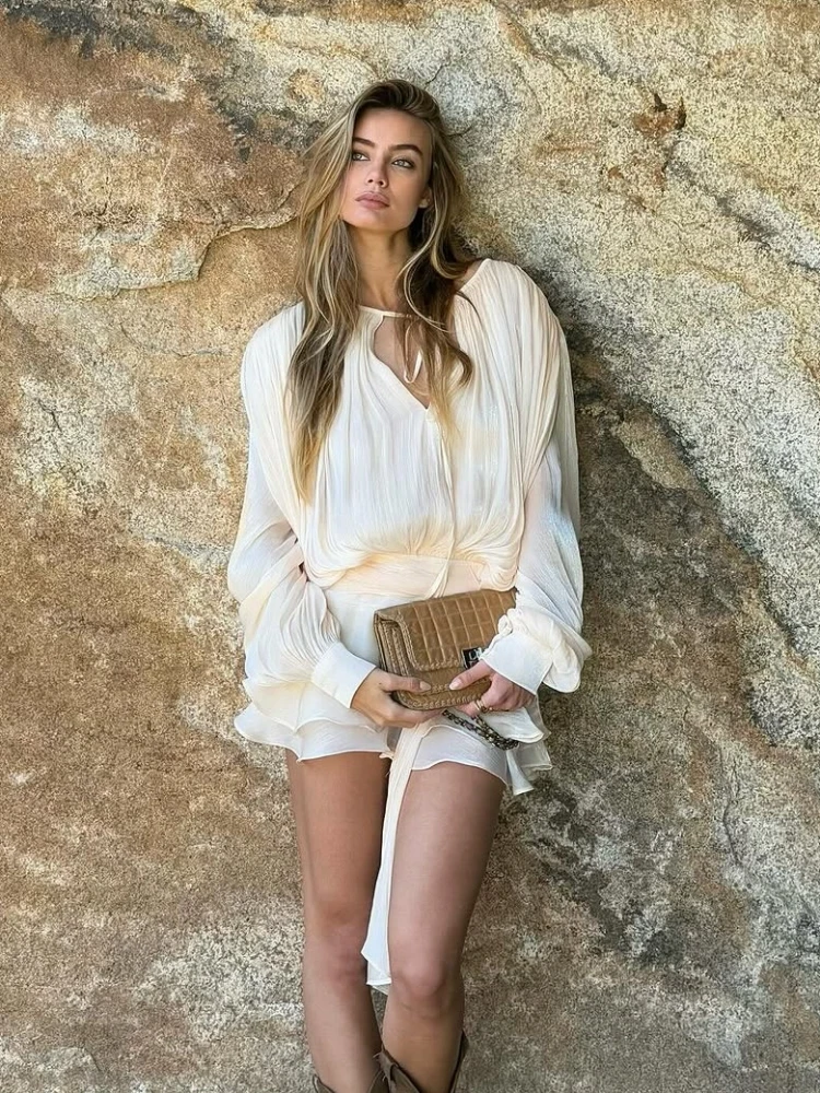 Women O Neck Lace-up Dress Two Piece Set Sexy Ruffles Folds Draped A-line Dress + Shorts Suits Elegant Evening Cocktail Clubwear