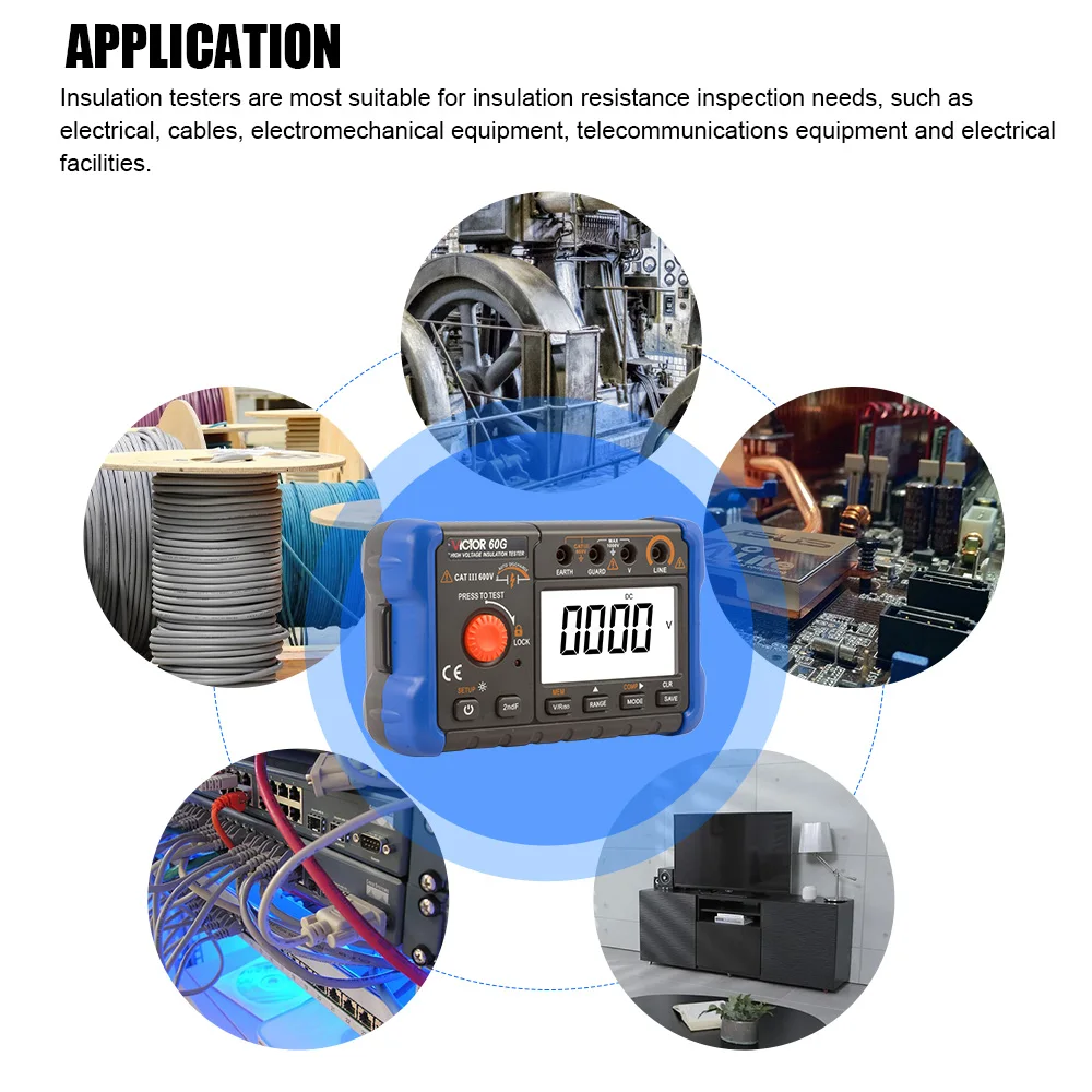 Ruoshui 60h شاشة الكريستال السائل اختبار العزل الرقمي 1000 فولت مع تسجيل البيانات Megohmmeter