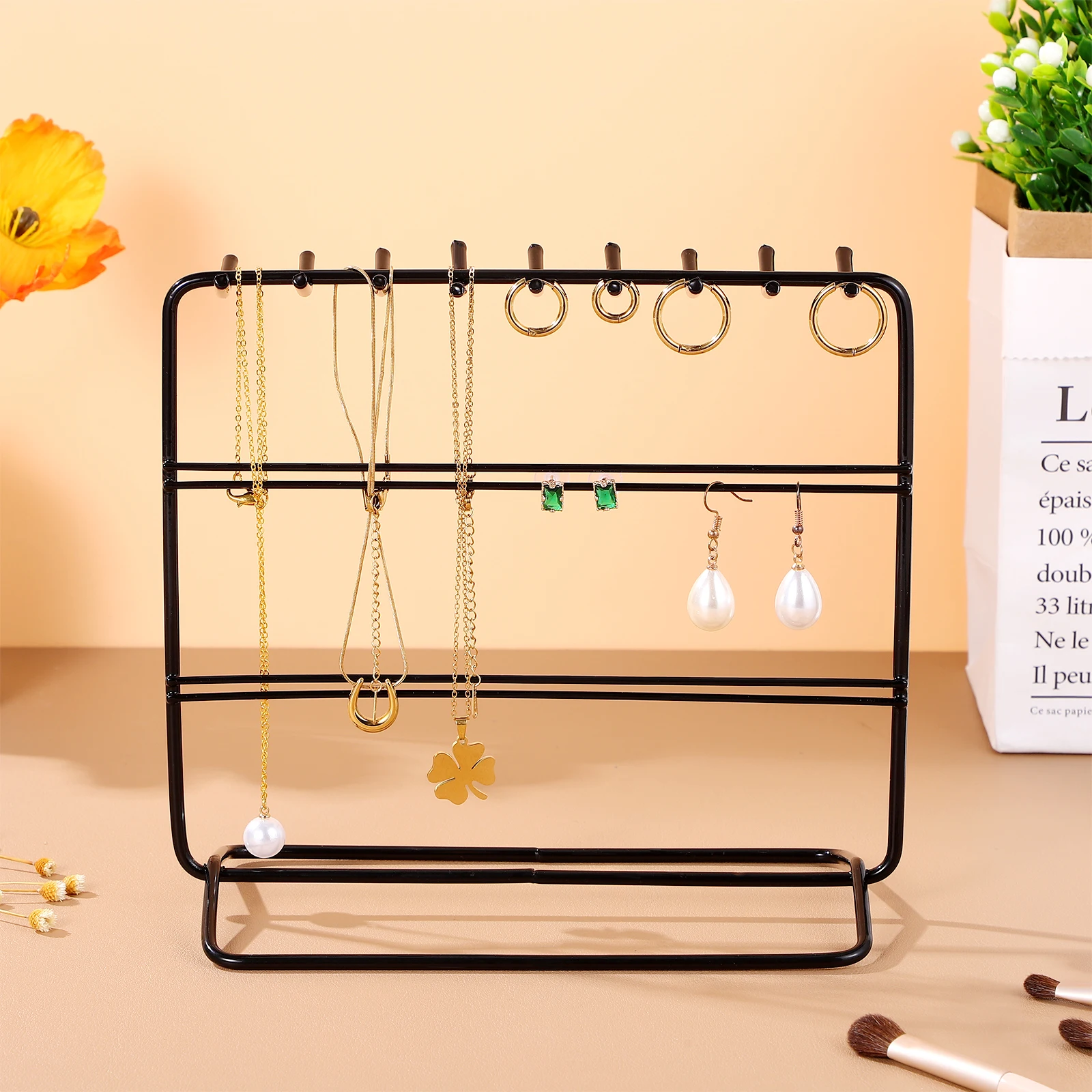 

Practical Iron Display Stand with Hooks for Earring Holder Earrings Storage Organizer Necklace Showcase Hanger Rack