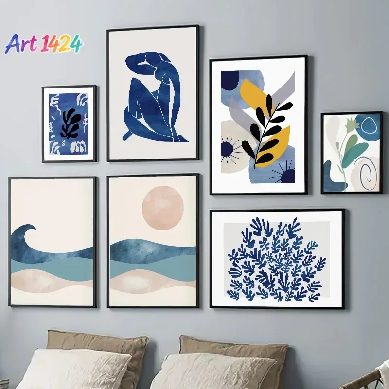 Sea Sun Women Leaf Coral Poster Wall Art Canvas Painting Abstract Posters And Prints Cafe Office Pictures For Living Room Dec
