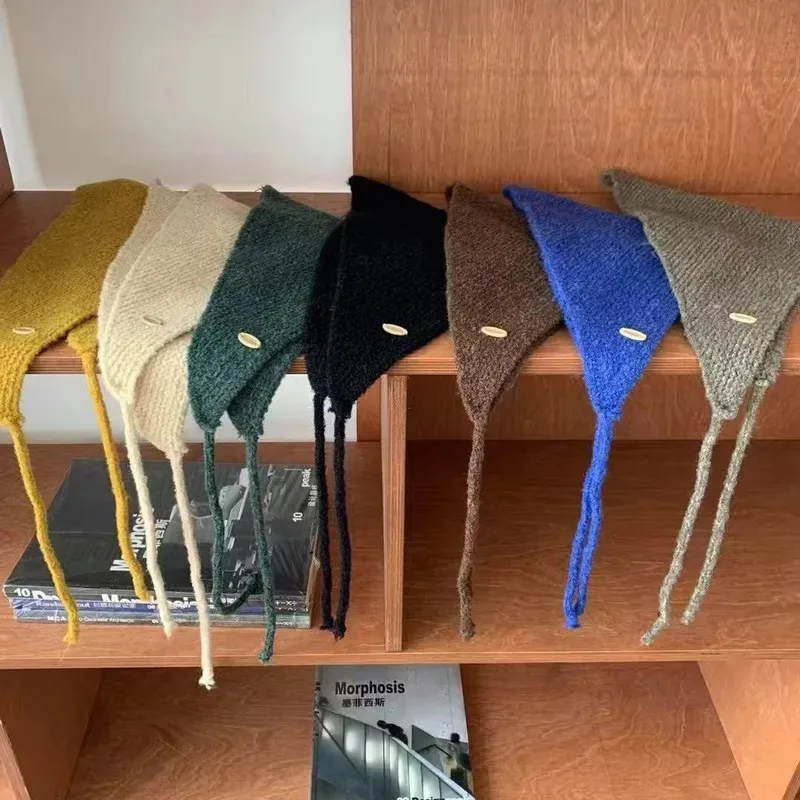 

Ins Autumn Winter New Wool Knitted Triangle Scarf Solid Color Warm Outer Decorative Shawl Fart Curtain Korean Knitted Headband
