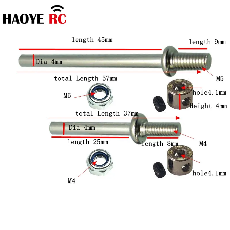 Haoye-Essieux de roue en acier métallique, arbre avec Nylock Kg et collier de roue, assemblage de train d'atterrissage pour modèle d'avion RC, 4 pièces