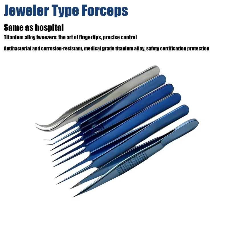 Jeweler Type Forceps Straight Shafts With Pointed Tip Ophthalmic Surgical Instruments Titanium