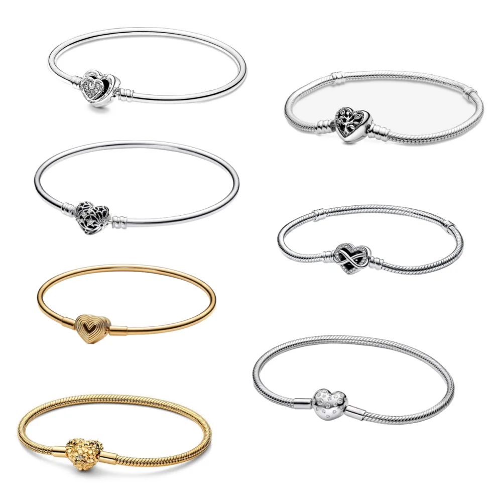 

New Hot Selling 925 Silver Heart-Shaped Buckle Snake Chain,Sparkling Zircon Original Bracelet,Women's Fashionable Luxury Jewelry