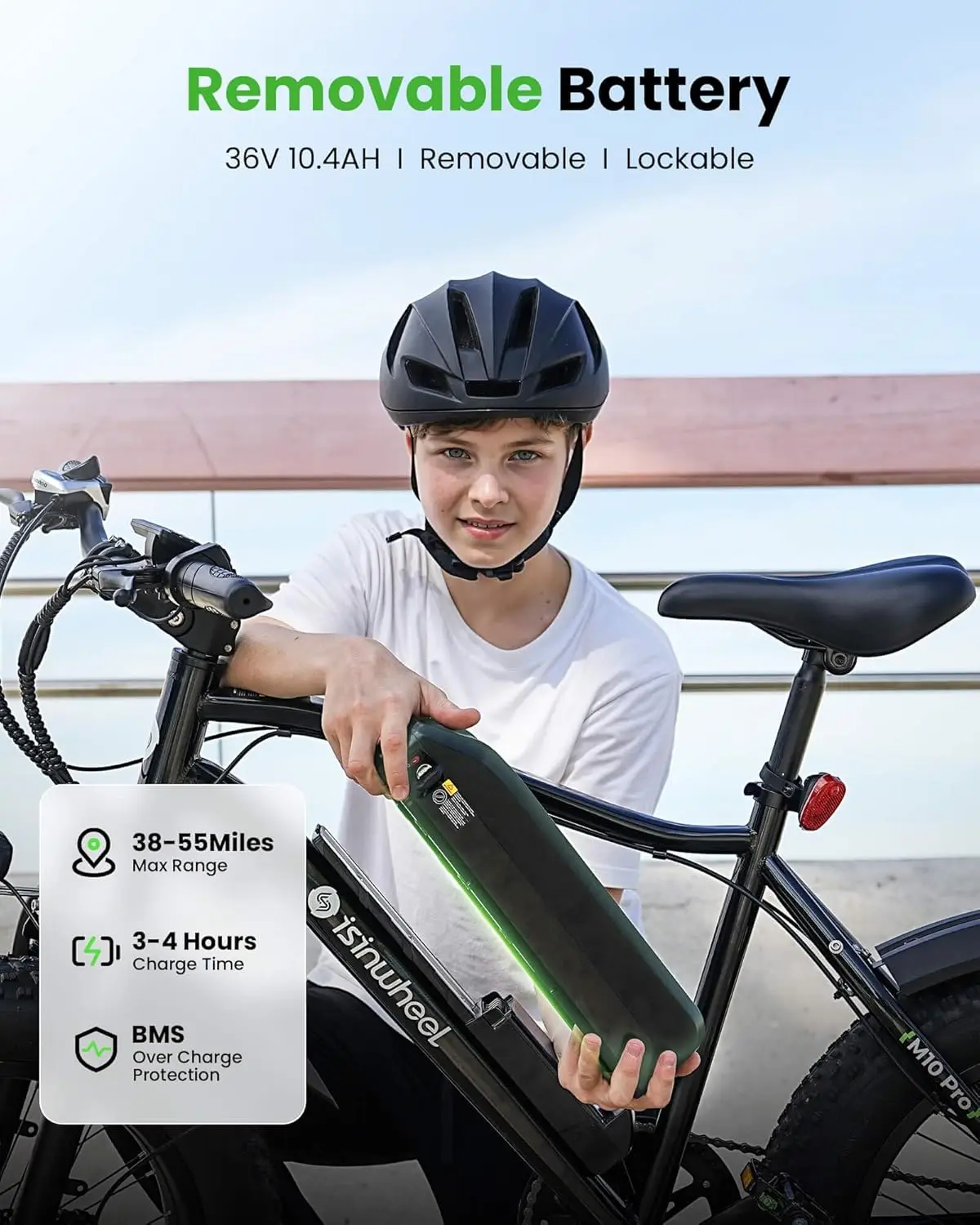 دراجة كهربائية Oniwheel M10 مقاس 20 × 4 بوصة، محرك ذروة 1000 وات، دراجة كهربائية بإطارات عريضة 22 ميلاً في الساعة للبالغين والمراهقين والنساء #2