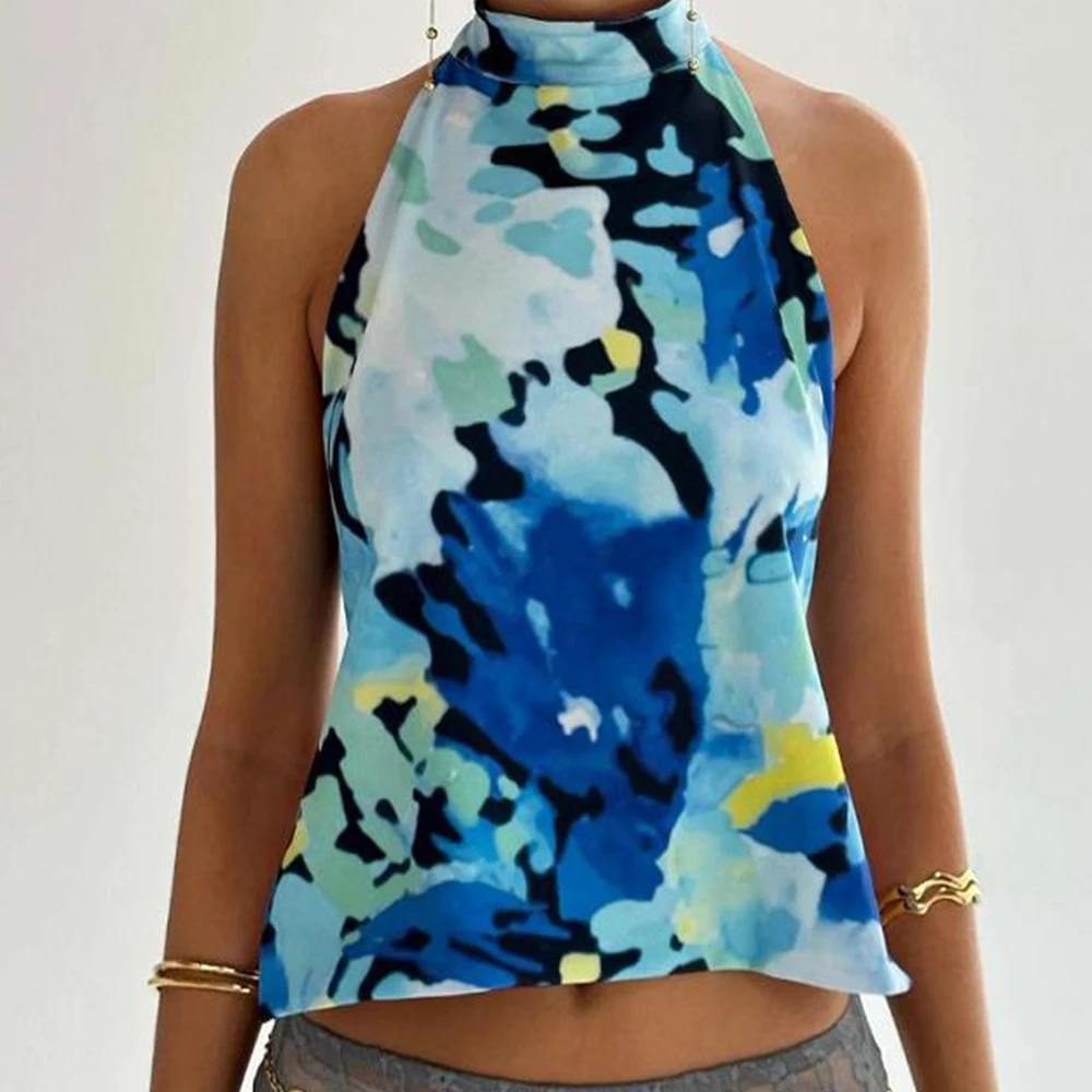 

Women Vintage Y2k Fairy Floral Halter Neck Tops Boho Backless Sleeveless Tank Tops Summer Dots/Flower Print Cami Tops 2025