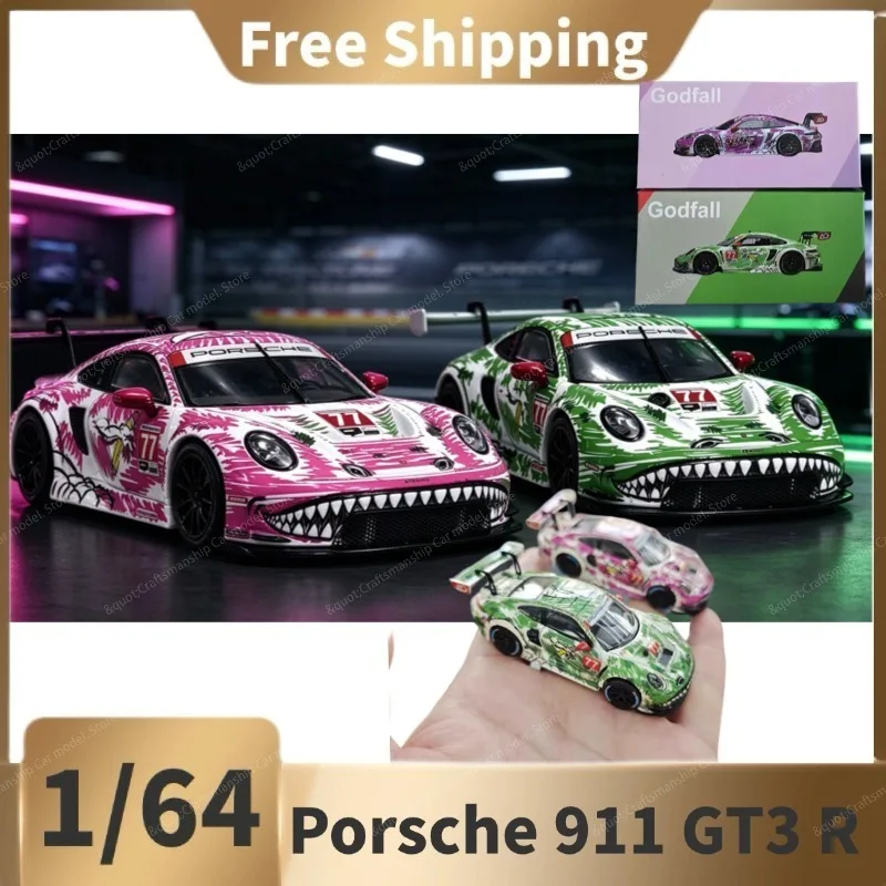 （In Stock）GodFall model sketch of the dragon Porsche 911 GT3 R alloy car model, a collectible piece for display.