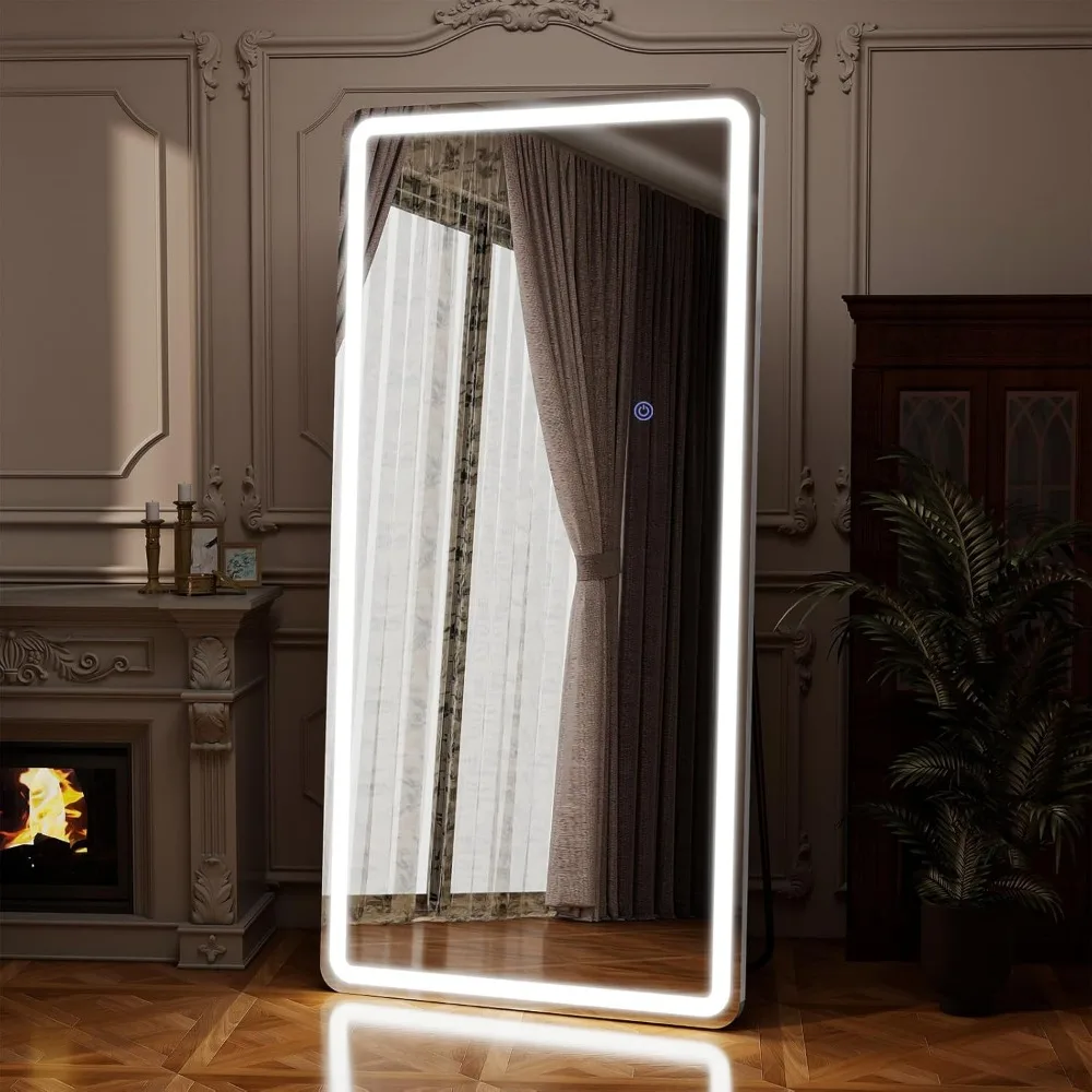 Lustro podłogowe z podświetleniem LED - Lustro stojące na całej długości 71x26 z regulacją jasności i 3 trybami kolorów - Montaż ścienny lub na stojaku