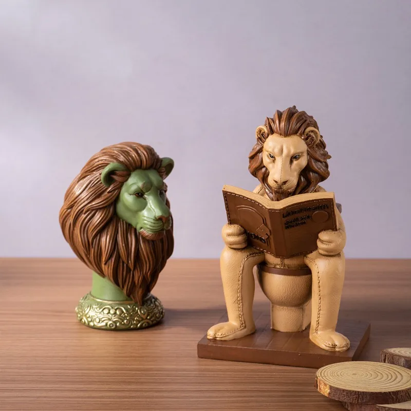 Nordic Creative Lion Statue Ornaments,Resin Animal Ornament,Home Living Room foyer Bookcase Desktop Decoration Crafts home decor