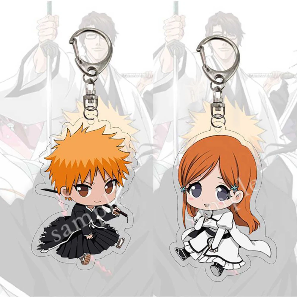 Anime BLEACH Character Kurosaki Ichigo&Inoue Orihime Cartoon PVC Heart Keyring Backpack Pendant Adult Valentine Gift for Lovers