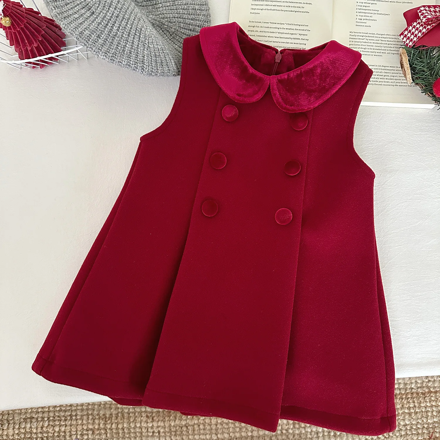 

‌2025 Winter New Girls Baby Red Vest Dress Sleeveless Elegant Warm Piece Cute Casual Outfit for Toddler Kids Thick Dresses