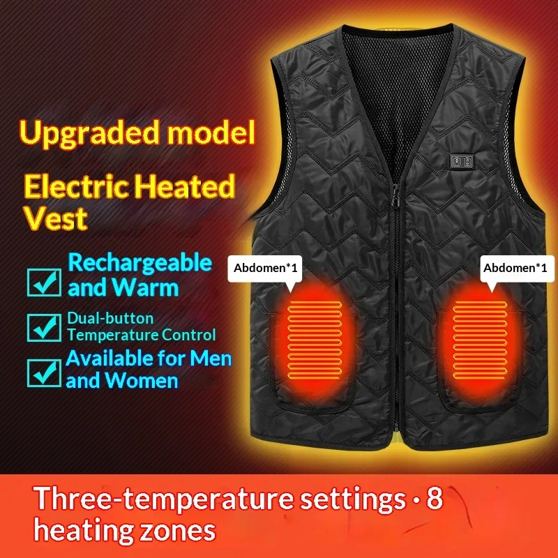 USB Heated Vest Men Women 8 Heating Zones Carbon Fiber Smart 3 Level Temperature Control Winter Outdoor Thermal Waistcoat