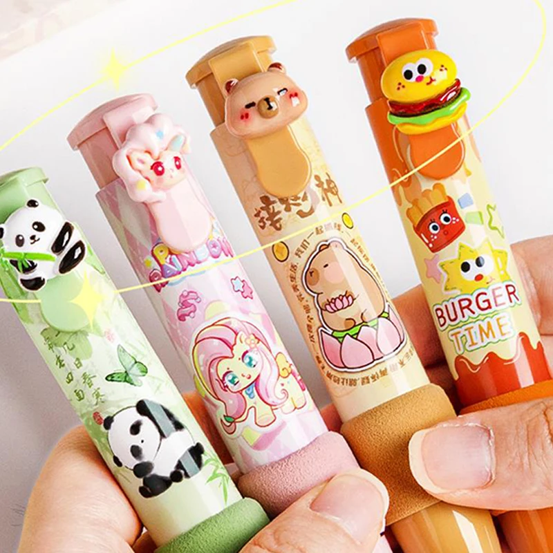 Sliding Retractable Pencil Eraser Cartoon Capybara Slide Erasers Cute Push-Pull Design Student Rubber Eraser Office Supplies