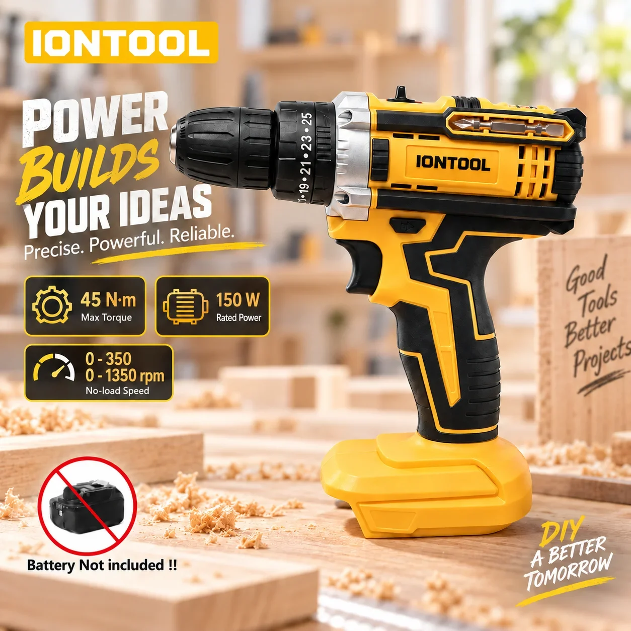 IONTOOL Handheld Yellow Cordless Drill For Deck Screw Driving and Fence Building and Playhouse Assembly and Screwdriving