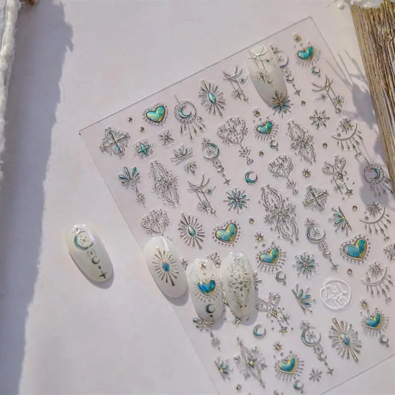 Bunte geometrische Edelstein Wassertropfen Herz Schleife Mond Stern Schmetterling Linie Retro selbstklebende Nail Art Aufkleber Maniküre Aufkleber