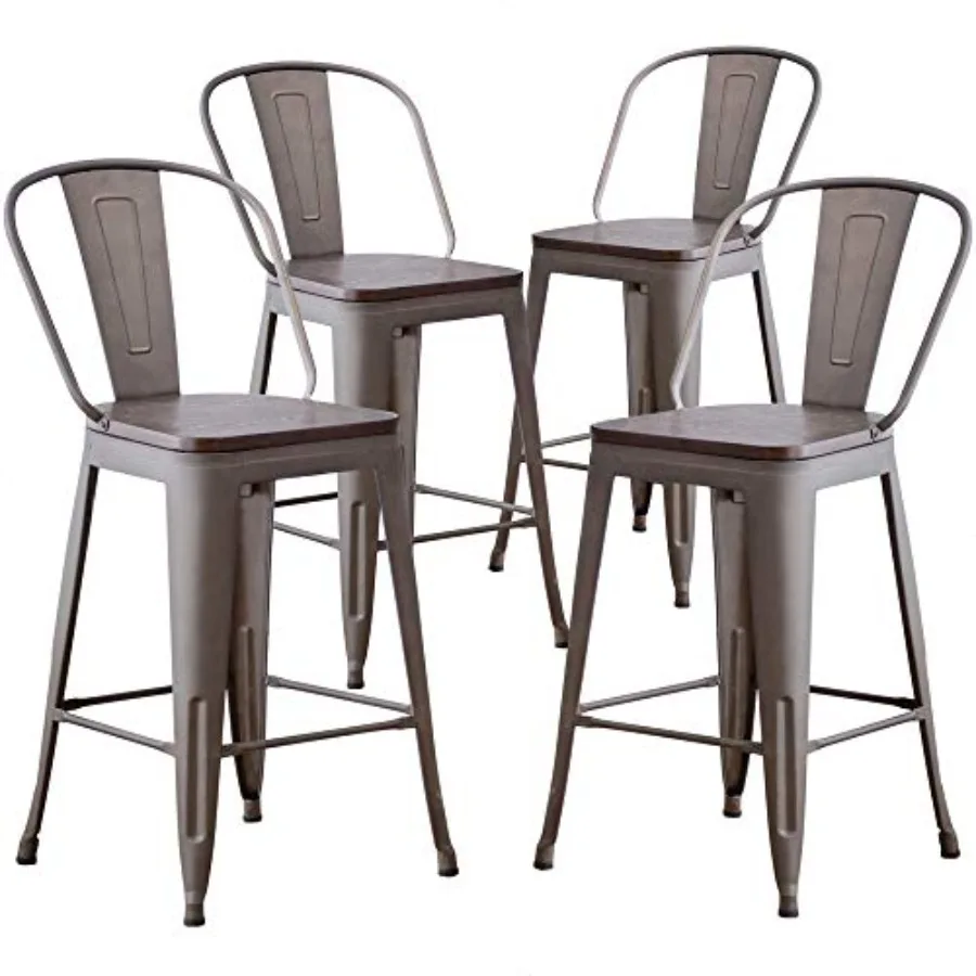 

Metal Bar Stools Set of 424 inch Barstools Counter Height Bar Stools with Backs Farmhouse Barstools with Larger seat High Back