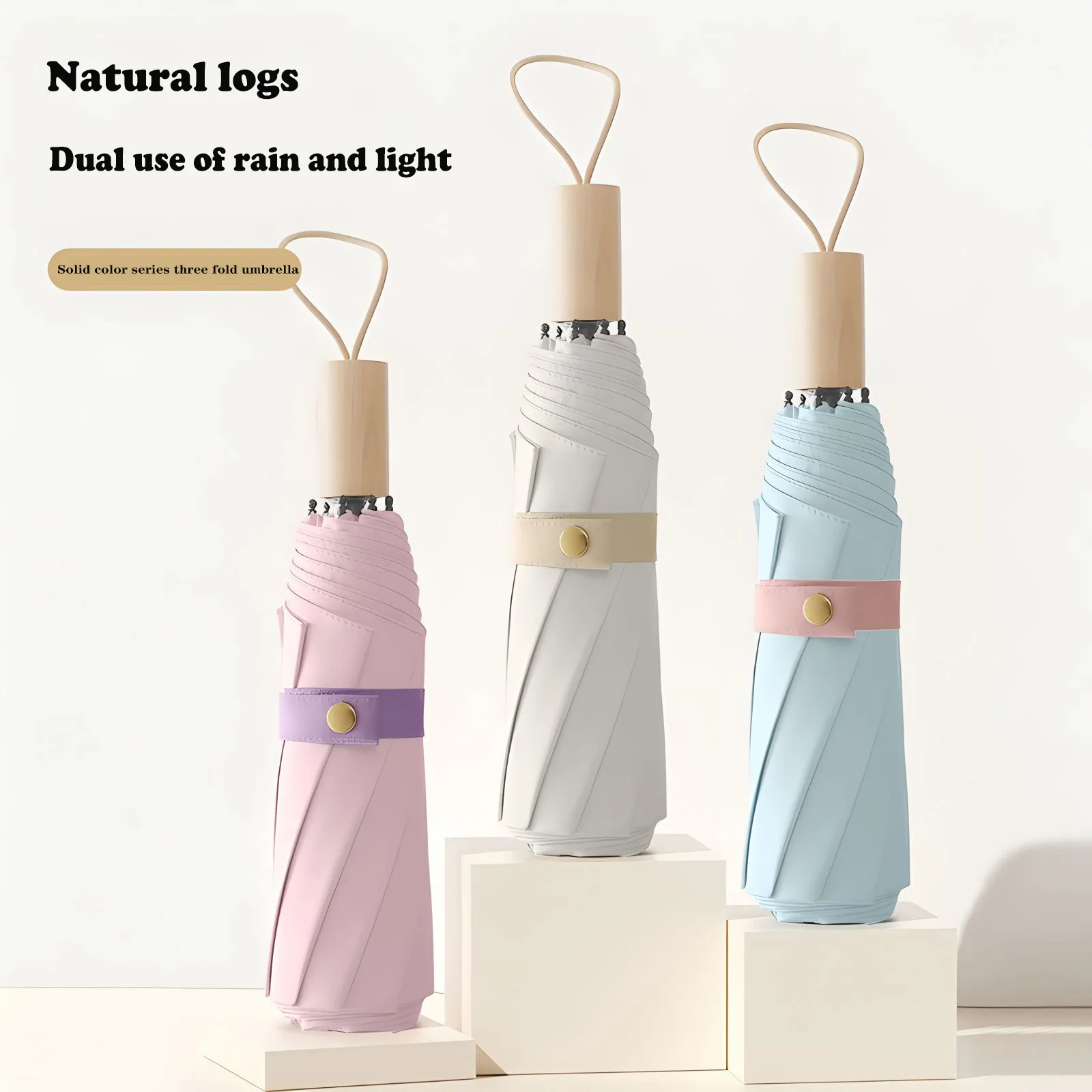 

Auto Open UPF50+ Umbrella 8-Rib Windproof Foldable Wood Handle Compact Portable Sunshade Sunscreen UV Umbrella for Women