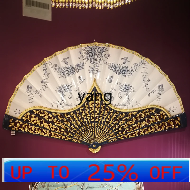 CX French luxury solid wood hand-painted fan-shaped figure landscape hanging painting villa entrance