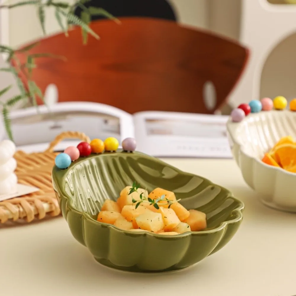 Ceramics Fruit Plate with fork Avocado Fruit Bowl Large Capacity Salad Plate Comfortable Grip Reusable Ceramic Fruit Bowl