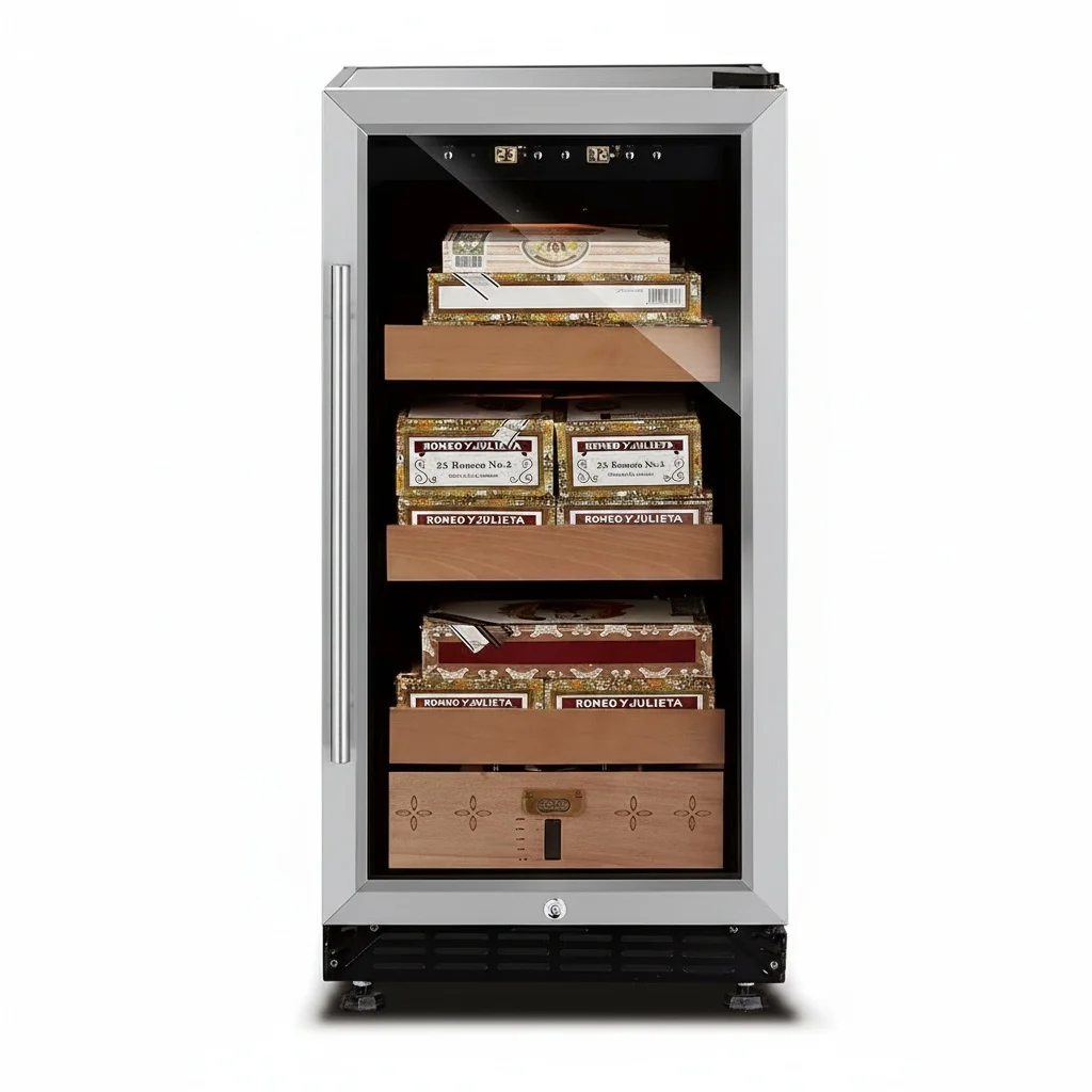NewAir 400 Count Electric Cigar Humidor Stainless Steel with Digital Temperature Controls Cigar Humidors